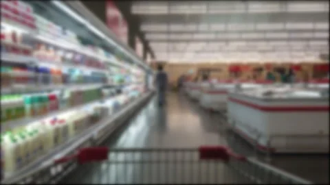 Footage 4K: Shoppers point of view moving through supermarket aisle 스톡 동영상 229960970
