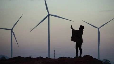 Footage 4K: Windmills and engineer Stock Footage 144895786