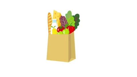 Footage animated illustration of sliding out paper bag with groceries Stock Footage 131451453
