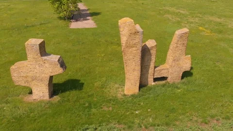 Footage arround monument partisan detachment at field Stock Footage 107428512
