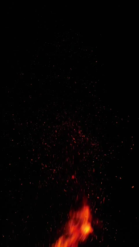 Footage of a beautiful fire with sparks on a black background, vertical 4K video Stock Footage 255040153