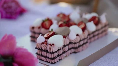 Footage of cake with shallow depth of field. It is cake made with egg, butter Stock Footage 137007289