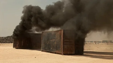 Footage of cargo containers on fire - 2011 Stock Footage 100375716