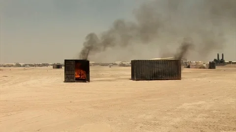 Footage of cargo containers on fire - 2011 Stock Footage 100375720