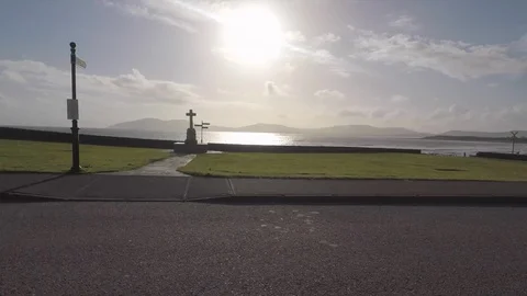 Footage of Celtic Sea while driving through small villige of Waterville Stock Footage 123434000