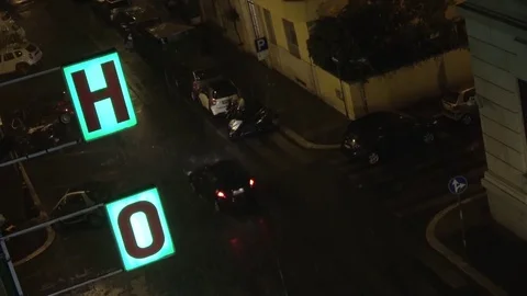 Footage close up from fourth floor looking down out of hotel window 4k Stock Footage 75957090
