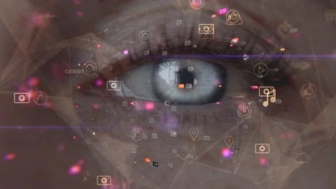 Footage computer graphics and video. The eye of a woman in which the window of t Stock Footage 233029649