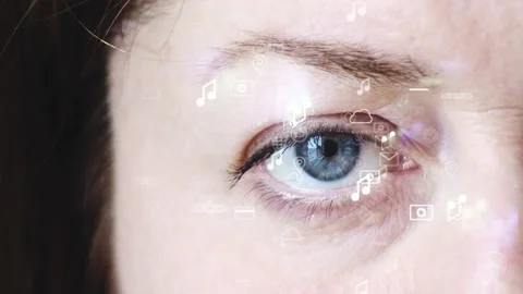 Footage computer graphics and video. The eye of a woman in which the window is r Stock Footage 233030326