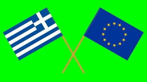 Footage with crossed flags of EU and Greece in front of a green screen Stock Footage 104551099