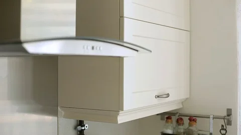 Footage of cupboards and built in modules in kitchen,Interior shot Stock Footage 76747871