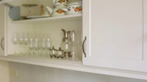 Footage of cupboards and built in modules in kitchen,Interior shot Stock Footage 76748153