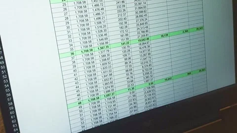 Footage of an dark mode excel sheet scrolled on computer screen showing ban.. Video stock 286853916