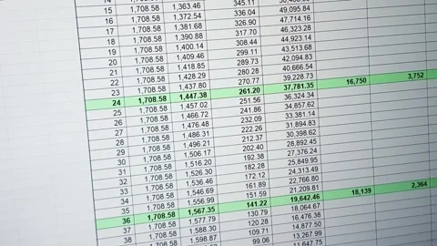 Footage of an dark mode excel sheet scrolled on computer screen showing ban.. Stock Footage 286854423
