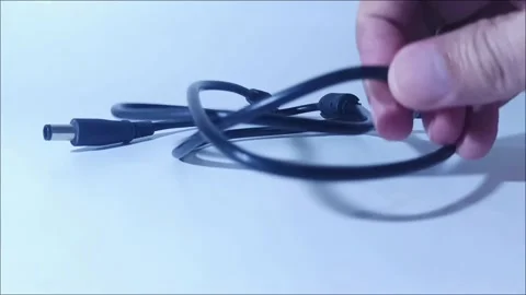 Footage of DC Pigtail Cable with Bare Cable for Power Connection Stock Footage 328567188