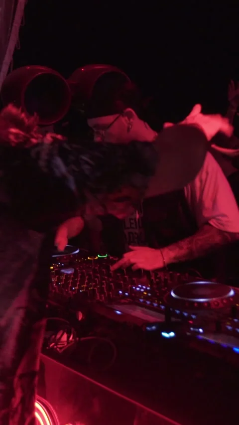 Footage of a DJ Performing Live at Beach Club Night Party Stock Footage 337902852