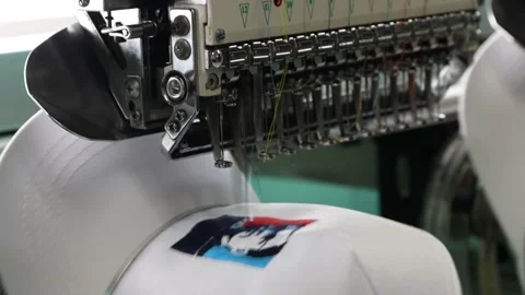 Footage of Embroidery caps in progress by Computerized machine embroidery Video stock 139962306