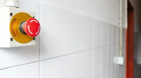 Footage of an emergency button and a man hitting it and runs away Stock Footage 55325621