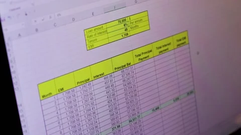 Footage of excel sheet of banking loan amortization schedule where different Vídeo Stock 169957341