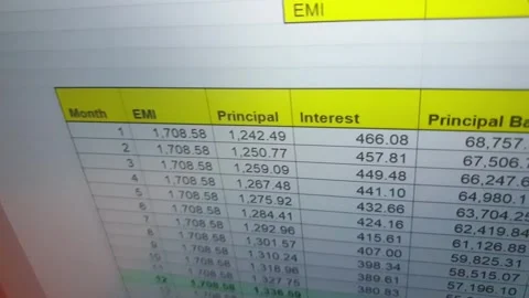 Footage of the excel sheet on computer screen showing bank loan amortizatio.. Stock Footage 294718738