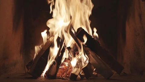 Footage of the fire burning in a fireplace  Stock Footage 122645579