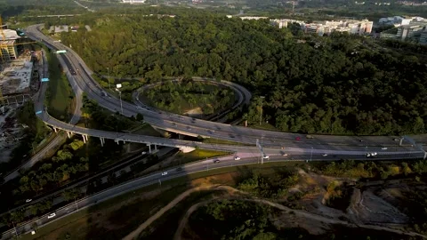 Footage Of highway multi-level junction road with moving cars. Stock Footage 144322905