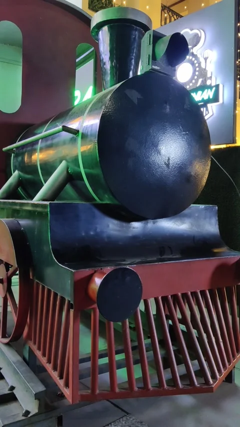 Footage of a historic train engine on display Stock Footage 235580546