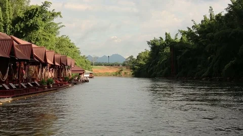 Footage of Kwai river shot while rafting. Kanchanaburi,Thailand Stock Footage 83449902