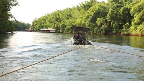 Footage of Kwai river shot while rafting. Kanchanaburi,Thailand Stock Footage 83683549