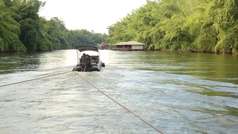 Footage of Kwai river shot while rafting. Kanchanaburi,Thailand Stock Footage 84735896
