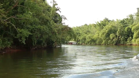 Footage of Kwai river shot while rafting. Kanchanaburi,Thailand Stock Footage 86685905