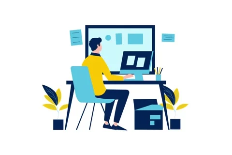 Footage of A Man Working Using Computer at Office Stock Footage 283050055