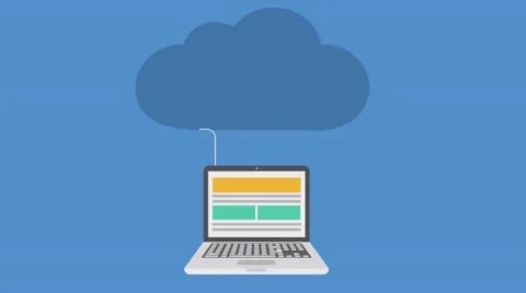 Footage modern cloud services flat animation. Laptop with icons on sample Видео 63884660