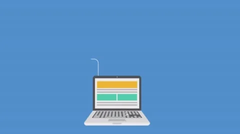 Footage modern cloud services flat animation. Laptop with icons on sample Stock Footage 64066308