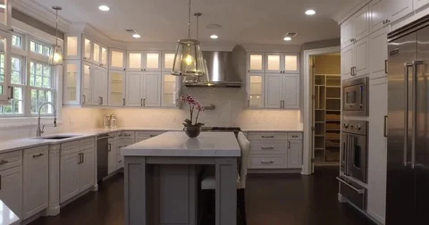 Footage of a Modern Kitchen, Living and Dining Room in a New Jersey Home Stock Footage