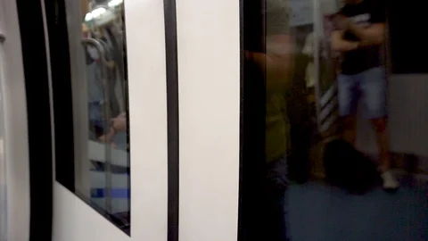 Footage of modern Mrt Train in moving Stock Footage 103696898