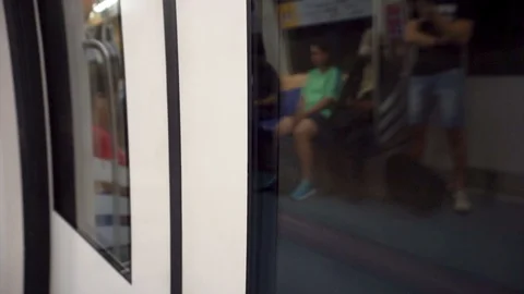 Footage of modern Mrt Train in moving Stock Footage 103696951