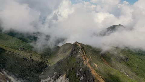 Footage Of Mountain Summit, active volcano caldera Features With Drone And Stock-Footage 338360304