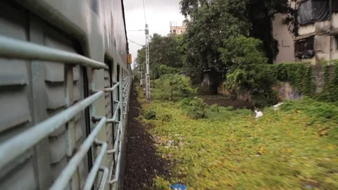 A footage of moving express mail train in India Stock Footage 100066869