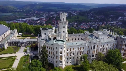 Footage of Neogothic Castle from drone Stock Footage 90133463