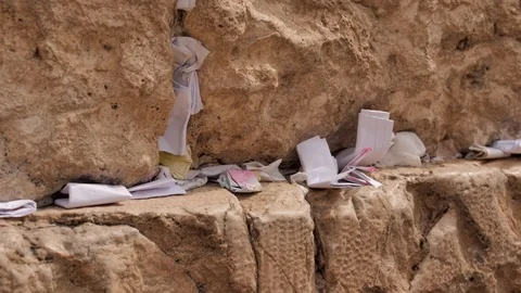 Footage of notes in the cracks of Western Wall (Kotel) Jerusalem. Israel. Stock-Footage 126091175