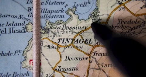 Footage old historical map from 1900 showing the city of Tintagel or Treven.. Stock Footage 327919723