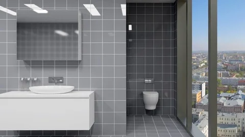 Footage. Panorama of the bathroom. Computer Animation Stock Footage 77365314