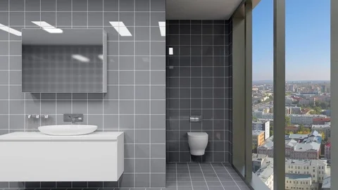 Footage. Panorama of the bathroom. Computer Animation Stock Footage 77365334