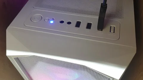 Footage of the PC case. Light is flashing. Technology Video stock 313755004