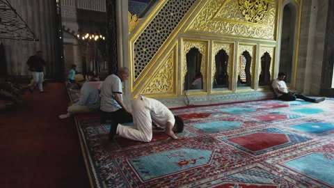 Footage of people praying in the blue mosque Stock Footage 296499074