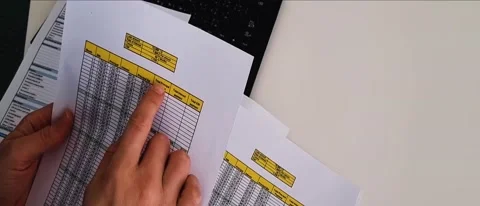 Footage of a person checking balance sheet and loan amortization table. Stock Footage 208552452