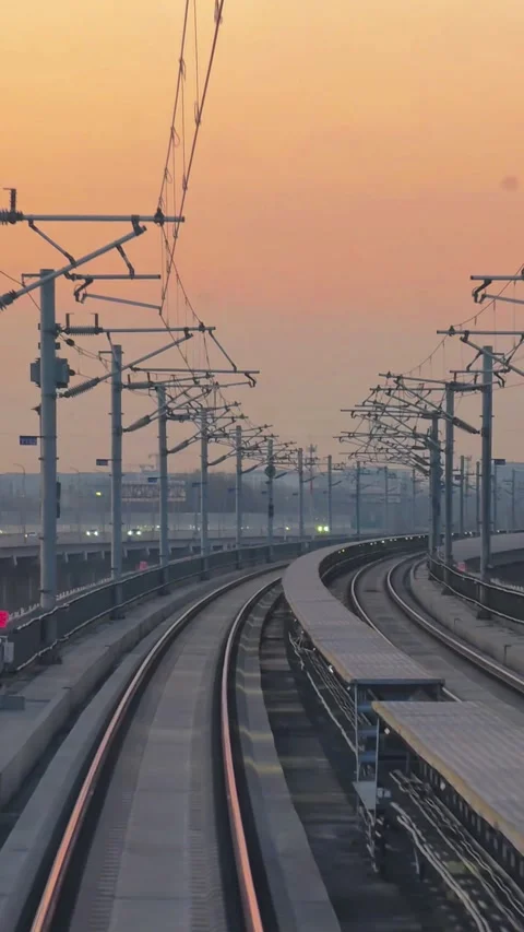 Footage of rails seen from the interior of a moving train. Stock Footage 345603572