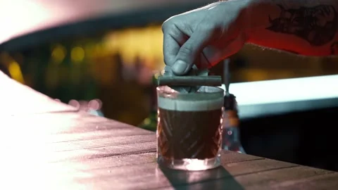 Footage of refreshing cold drink with alcohol. Delicious coctail Stock Footage 237391036