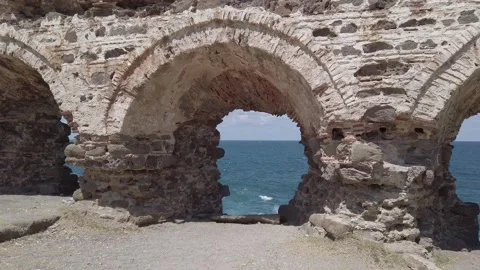 Footage of Rumeli Lighthouse Castle (Rumeli Feneri Kalesi). Black Sea coast Stock Footage 138531424