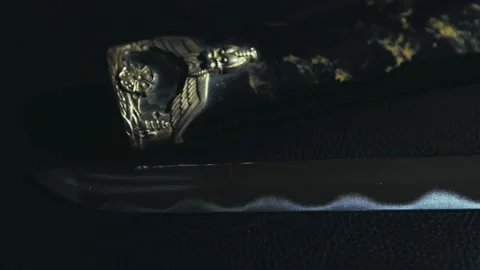 Footage of samurai sword dark background Stock Footage 158088433